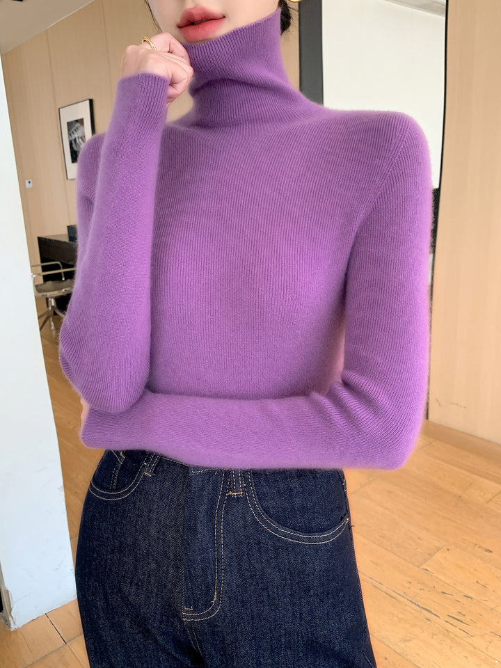 Damen Schlanker Feinstrickpullover mit hohem Rollkragen und feiner Rippstruktur Drune