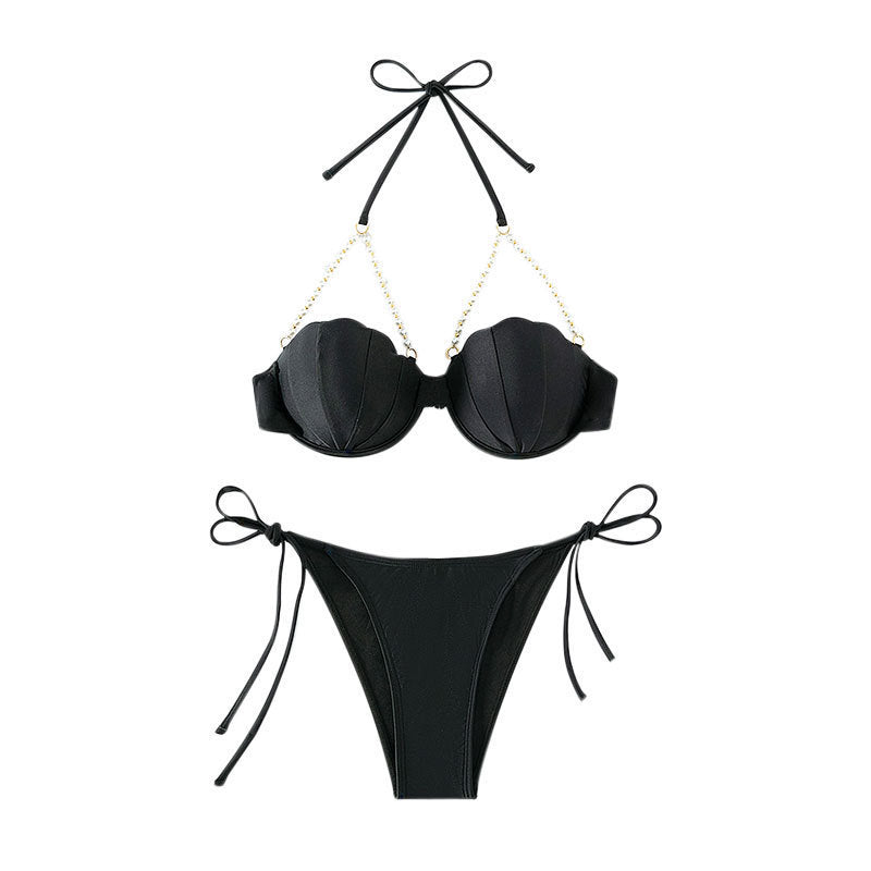 Damen Bikinioberteil mit muschelförmigem Design und Perlenschnürung Drune