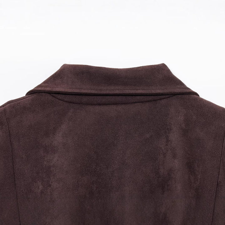 Damen Kurzjacke aus Veloursimitat mit Taillengürtel, kastigem Schnitt und Reißverschlusstaschen Drune