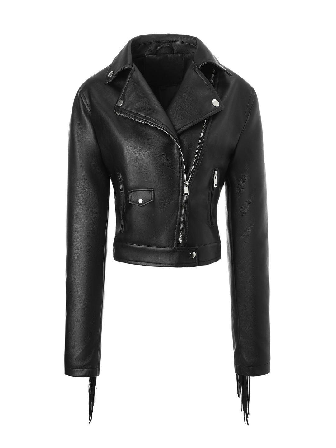 Damen Cropped Bikerjacke mit Fransen Drune