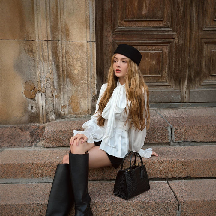 Damen Oversize‑Hemdbluse mit breitem Kentkragen und Schulterklappen Drune