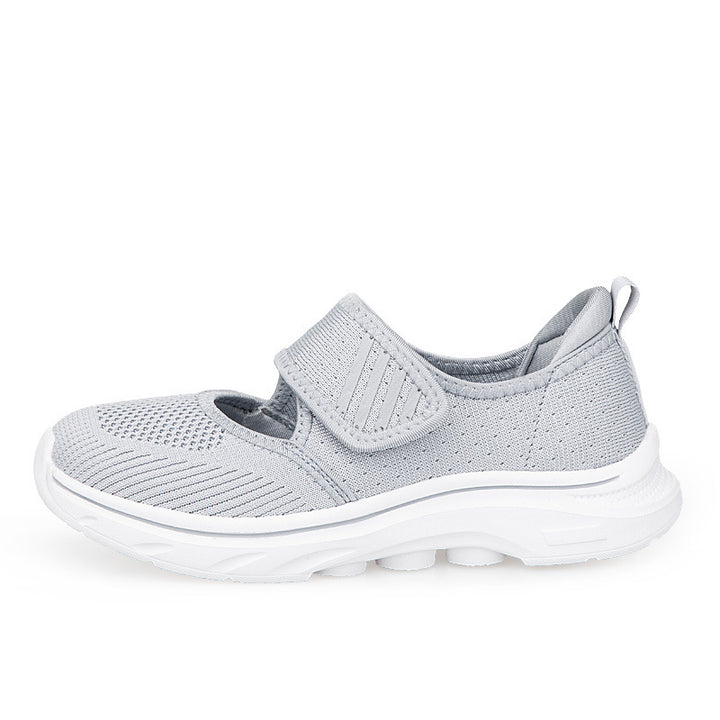Damen nan Strick-Riemen-Sneaker mit Klettverschluss, gepolstertem Fußbett und stoßdämpfender EVA-Sohle Drune