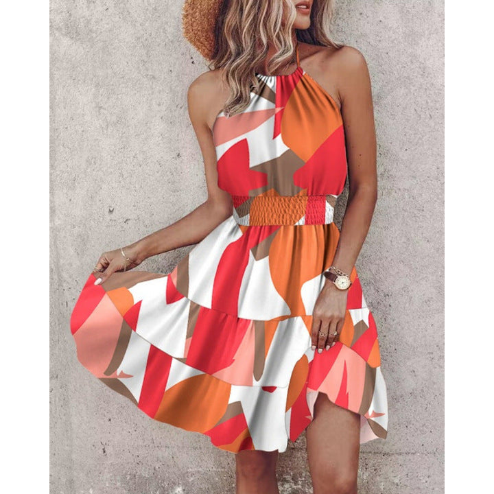Damen Freizeitkleid mit floralen Druckdetails und Taillengürtel Drune
