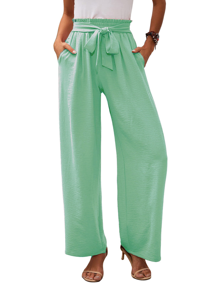 Damen Paperbag-Hose mit weitem Bein, elastischer Taille und Bindegürtel Drune