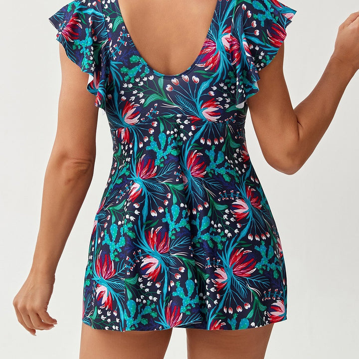 Damen Eleganter Kombination Badeanzug mit Volant und floralem Muster Drune