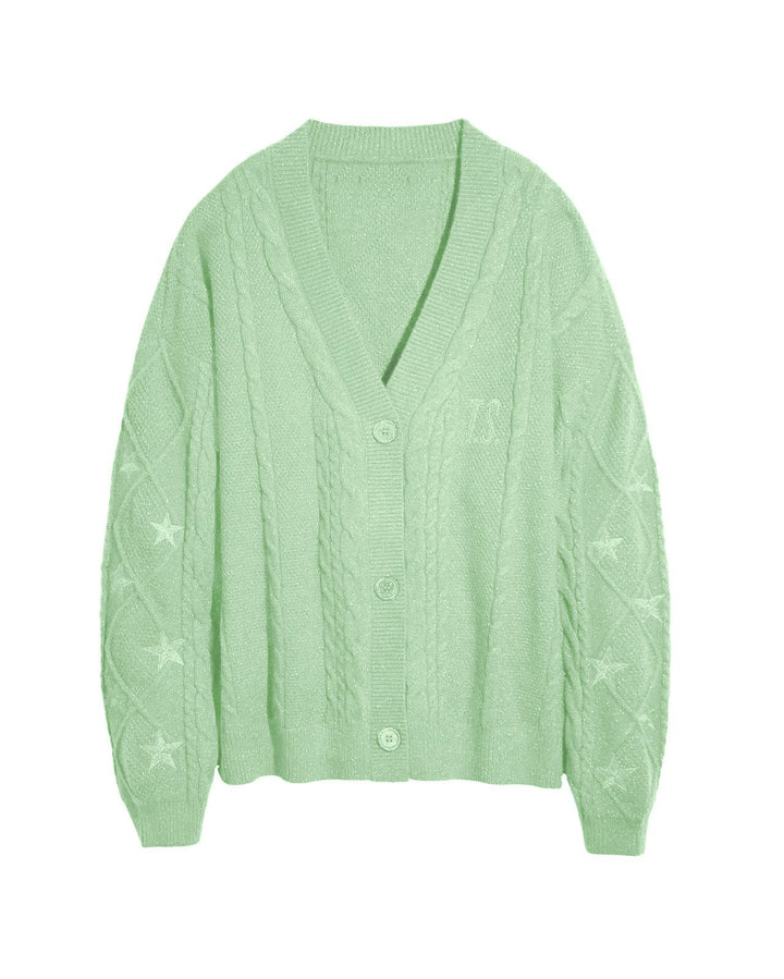 Damen Strickcardigan mit Zopfstrick, Stern‑Stickerei und Glanzfäden Drune