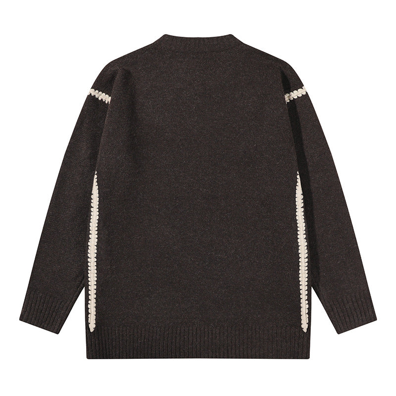 Unisex Oversize Feinstrick-Pullover mit Rundhalsausschnitt und Rippenbündchen Drune