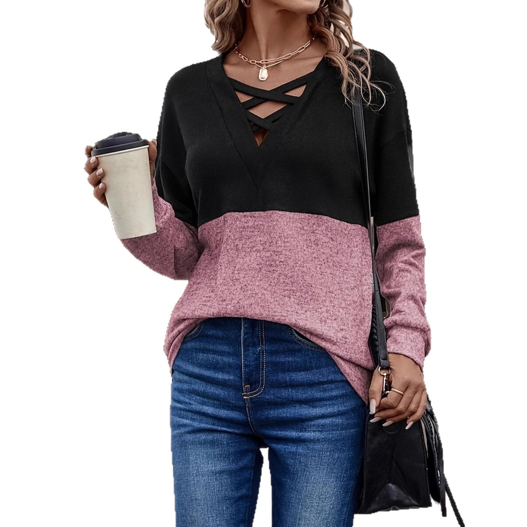 Damen lässiger Pullover mit V-Ausschnitt und Cut-Out-Details Drune