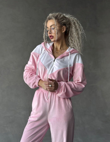 Damen Fleece-Sportanzug mit modernem Reißverschluss und elastischem Bund Drune