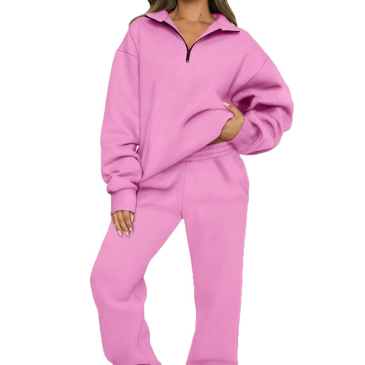 Damen nan oversized Sweatshirt Jogginghose Set mit Reißverschlusskragen Drune