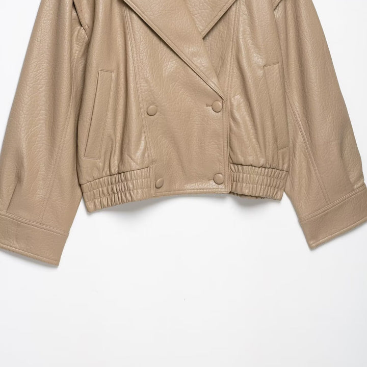 Damen Kurz geschnittene Kunstlederjacke im Oversized-Trenchstil Drune
