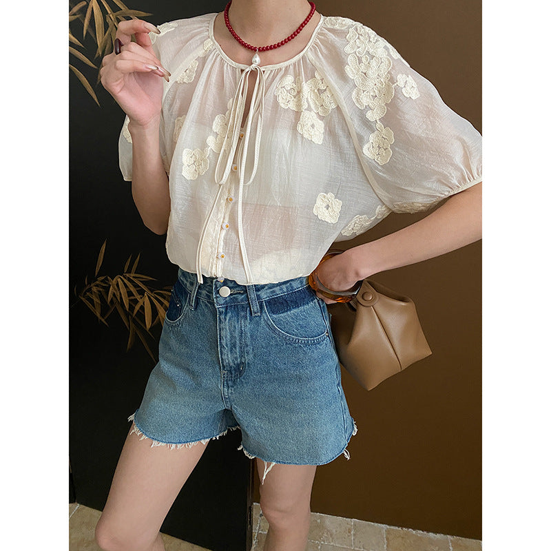 Damen lässige Jeansshorts im Vintage-Stil mit hohem Bund und fransigem Saum Drune