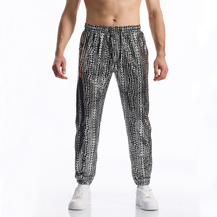 Herren Tapered Jogginghose mit elastischem Bund, Kordelzug und metallischem Kreisprint Drune
