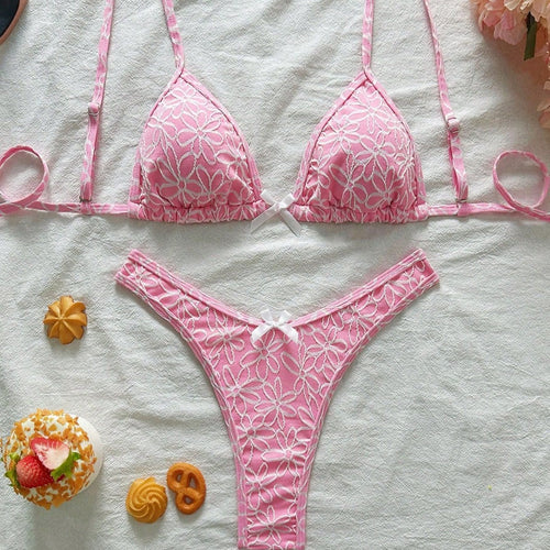 Damen Verspielter Triangel-Bikini mit floralen Applikationen Drune
