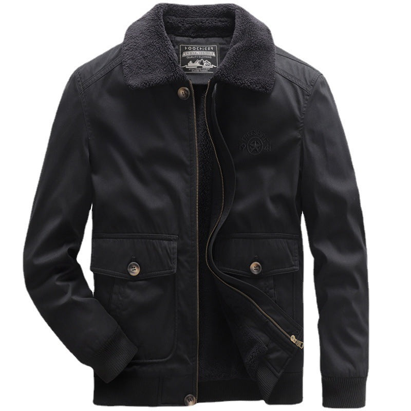 Herren Fliegerjacke im Vintage-Utility-Stil mit Teddyinnenfutter und Rippbündchen Drune