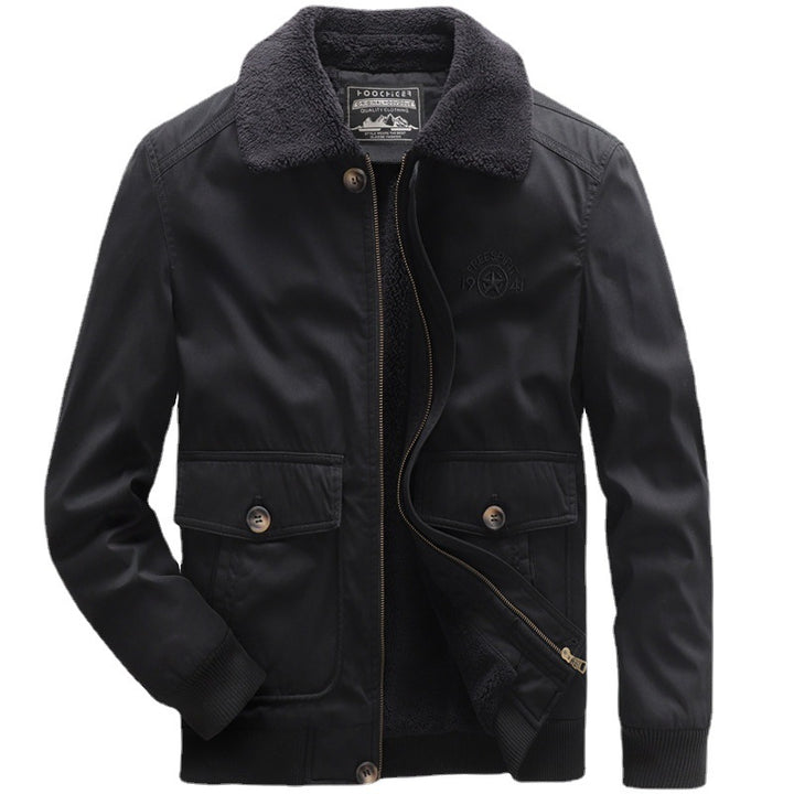 Herren Fliegerjacke im Vintage-Utility-Stil mit Teddyinnenfutter und Rippbündchen Drune