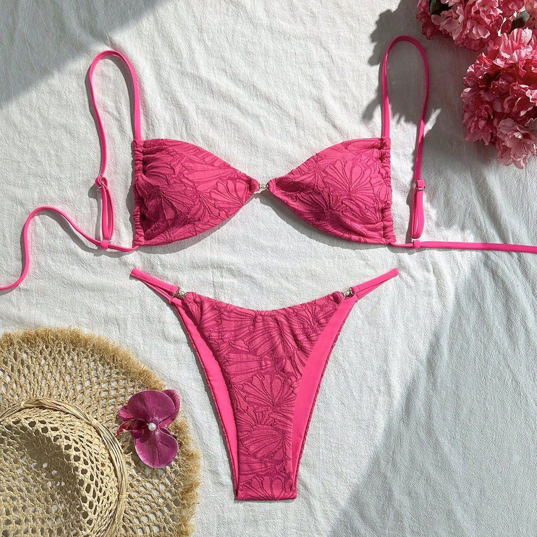 Damen Triangel-Bikini mit floralem Muster und verstellbaren Trägern Drune