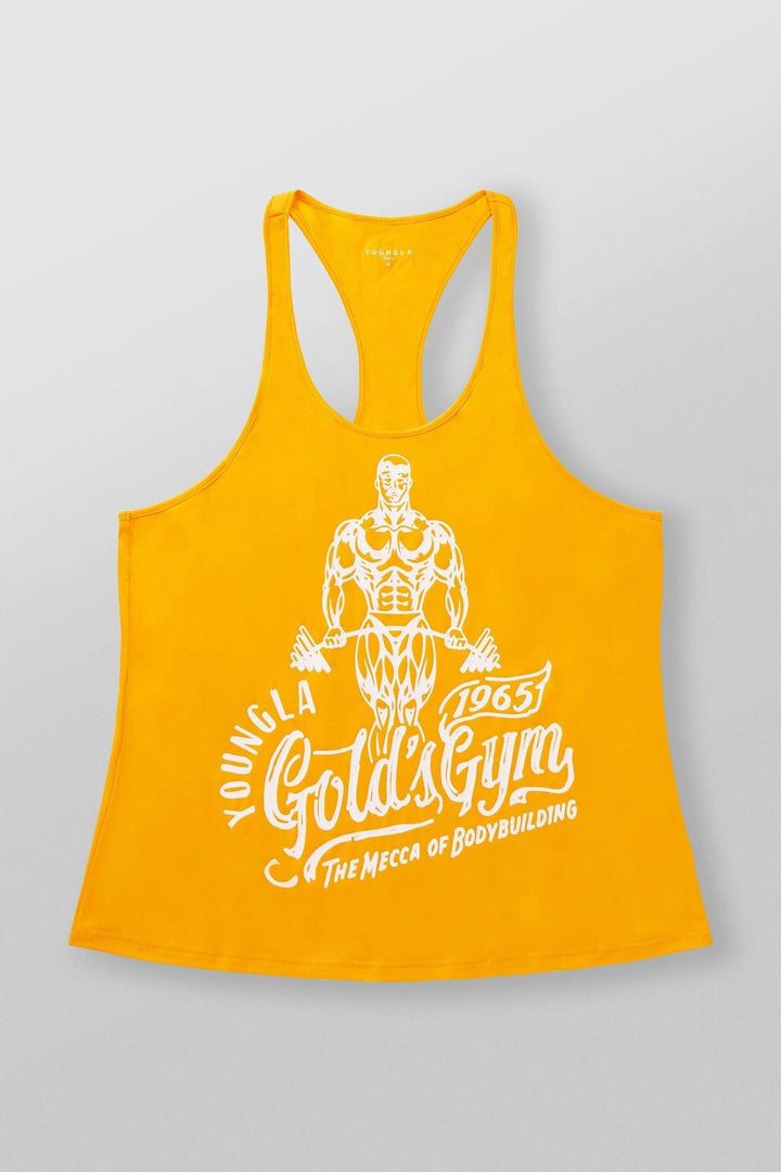 Herren nan athletisches Stringer Tanktop rückenfreier Schnitt mit Kontrastpaspel und Kraftsportmotiv Drune