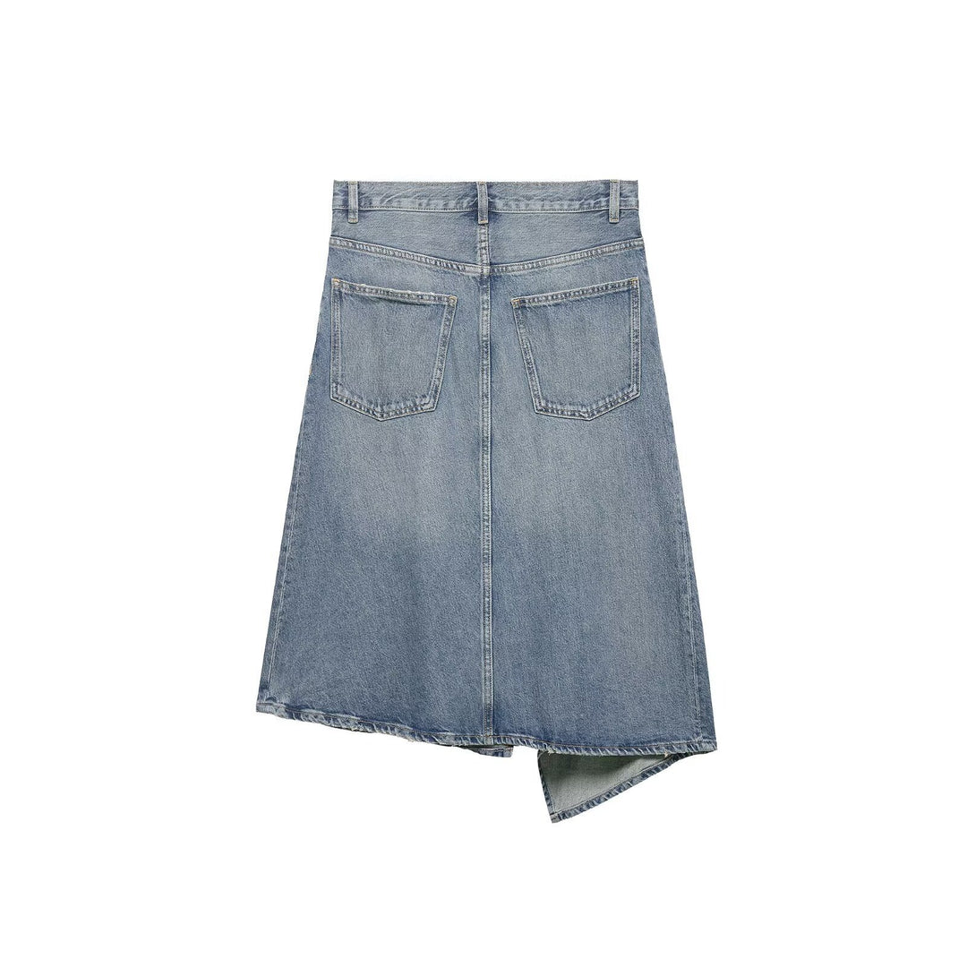 Damen Asymmetrischer Denim‑Wickelrock mit Einsätzen und Taschen Drune