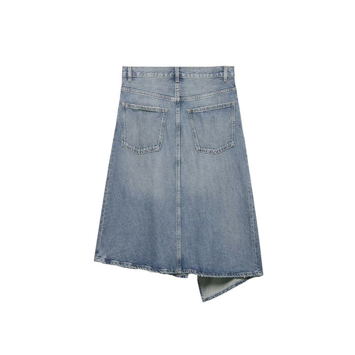 Damen Asymmetrischer Denim‑Wickelrock mit Einsätzen und Taschen Drune