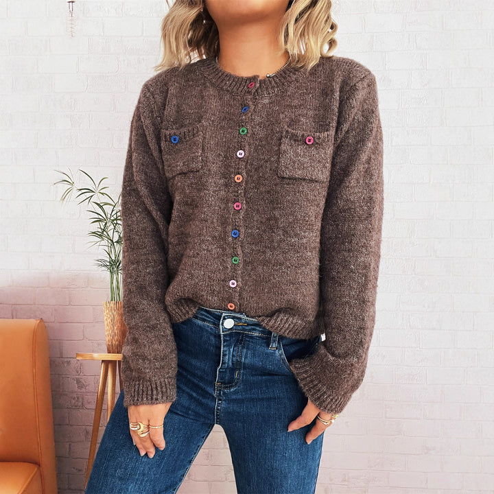 Damen Strickjacke mit bunten Knopfdetails und praktischen Taschen Drune