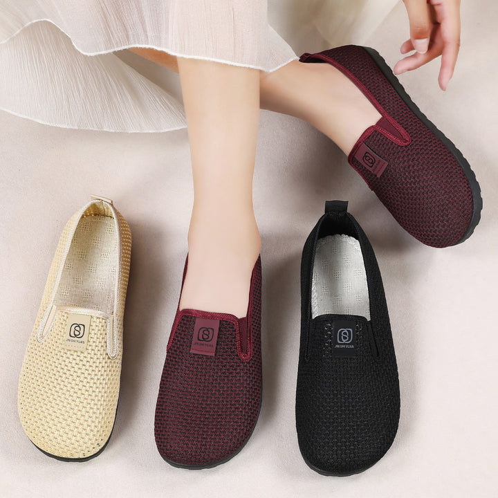 Damen nan atmungsaktiver gestrickter Slipper mit elastischem Einstieg und dämpfender EVA-Laufsohle Drune