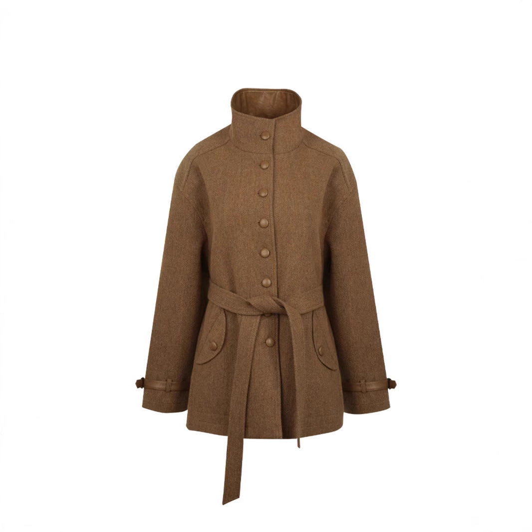 Damen Elegante und bequeme Wolljacke mit hohem Kragen Drune