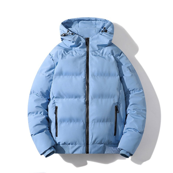 Herren Kurze Thermo-Steppjacke mit Kapuze, mattierter Oberfläche & Kontrastreißverschlüssen Drune
