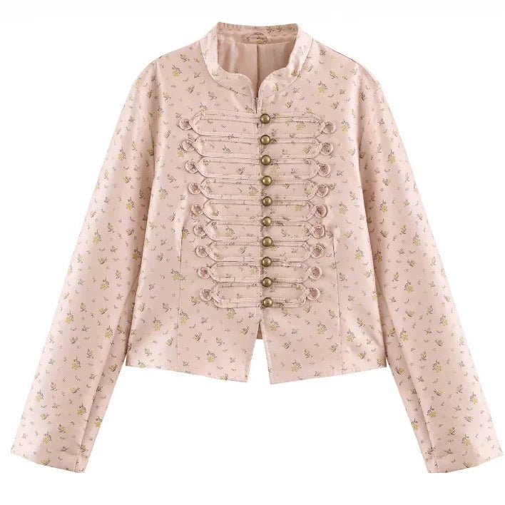 Damen Cropped Blazerjacke im Vintage‑Streifen‑Look mit Stehkragen und asymmetrischer Knopfleiste Drune