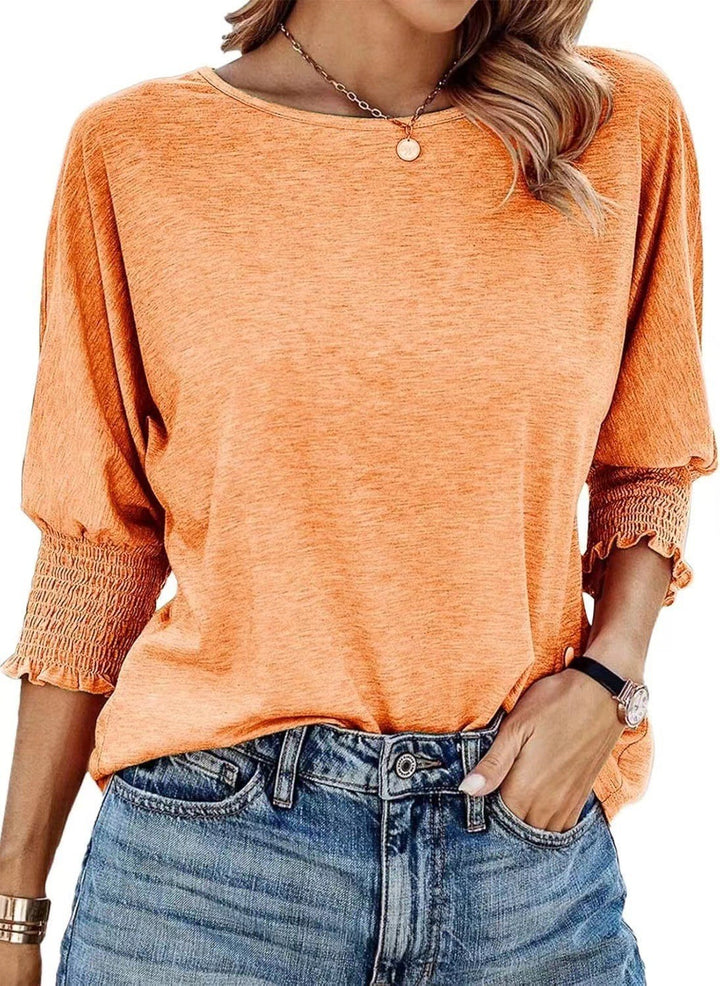 Damen lässiges T-Shirt mit voluminösen Puffärmeln und elastischem Bund Drune
