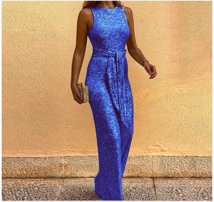 Damen Glamouröses Maxikleid mit glänzendem Paillettenbesatz und eleganter Taillenbindung Drune