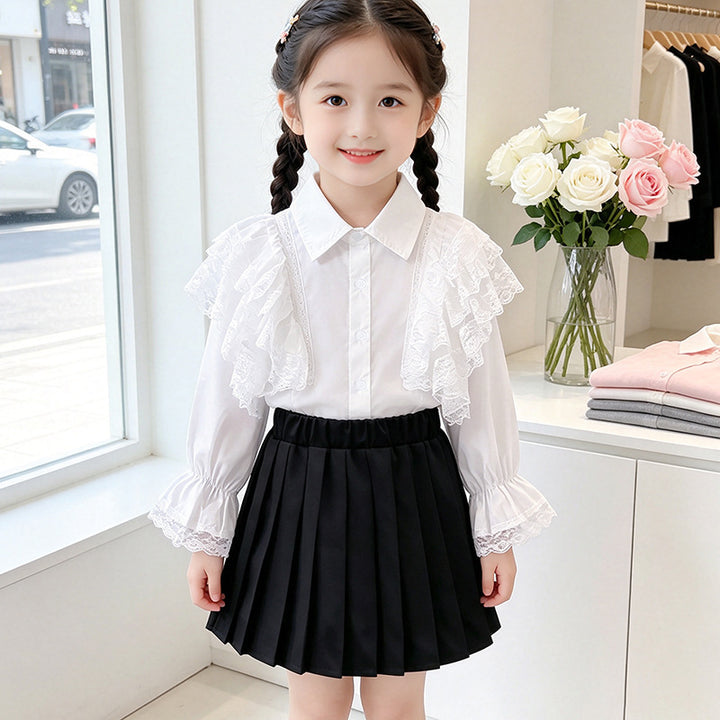 Mädchen Bluse mit luftigem Spitzenbesatz und Rüschendetails Drune