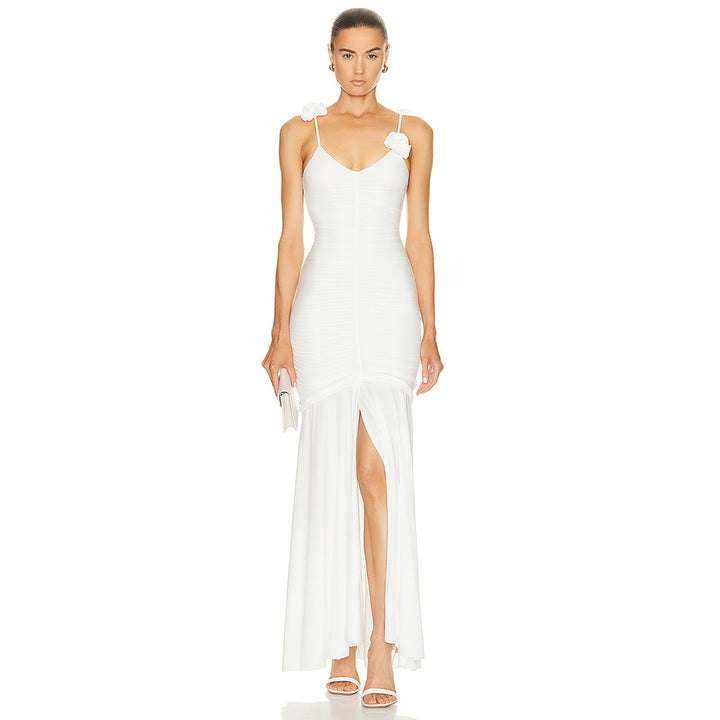 Damen Wickelkleid mit raffinierten Falten und verspielt Blumendetails Drune