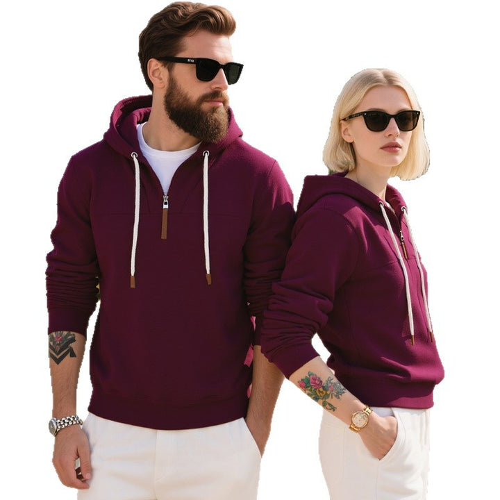 Herren nan weicher Fleece-Hoodie mit halbhohem Reißverschluss und verstellbarer Kapuze Drune