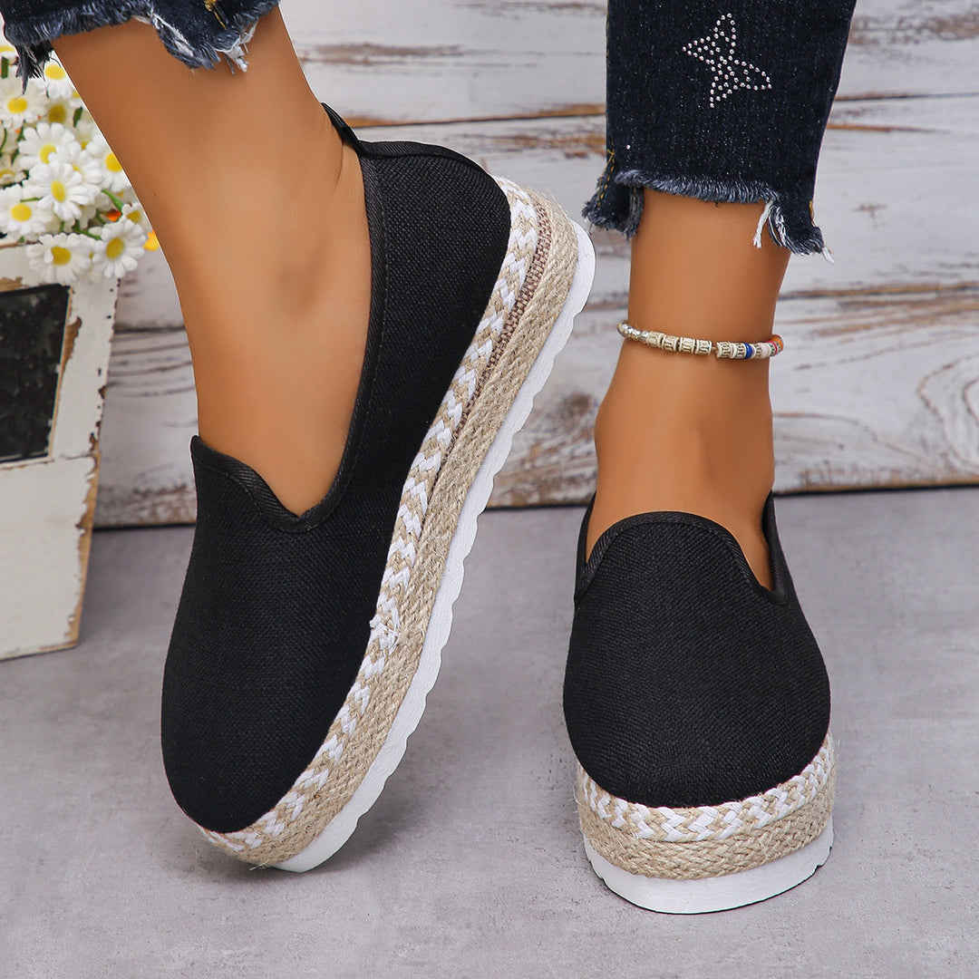 Damen lässige Slip-On Espadrilles mit hochwertiger Jute-Sohle und elastischem Einstieg Drune