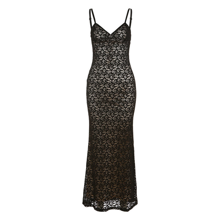 Damen Spitzen-Maxikleid mit eleganten Trägern Drune