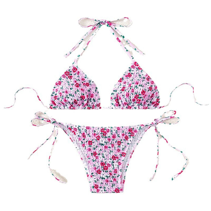 Damen Floral Push-Up-Bikini-Set mit verspielten Bindebändern Drune