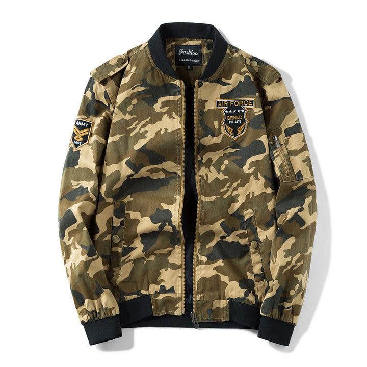 Herren Military-Camo Bomberjacke mit Patch-Details, Ärmeltasche und gerippten Bündchen Drune