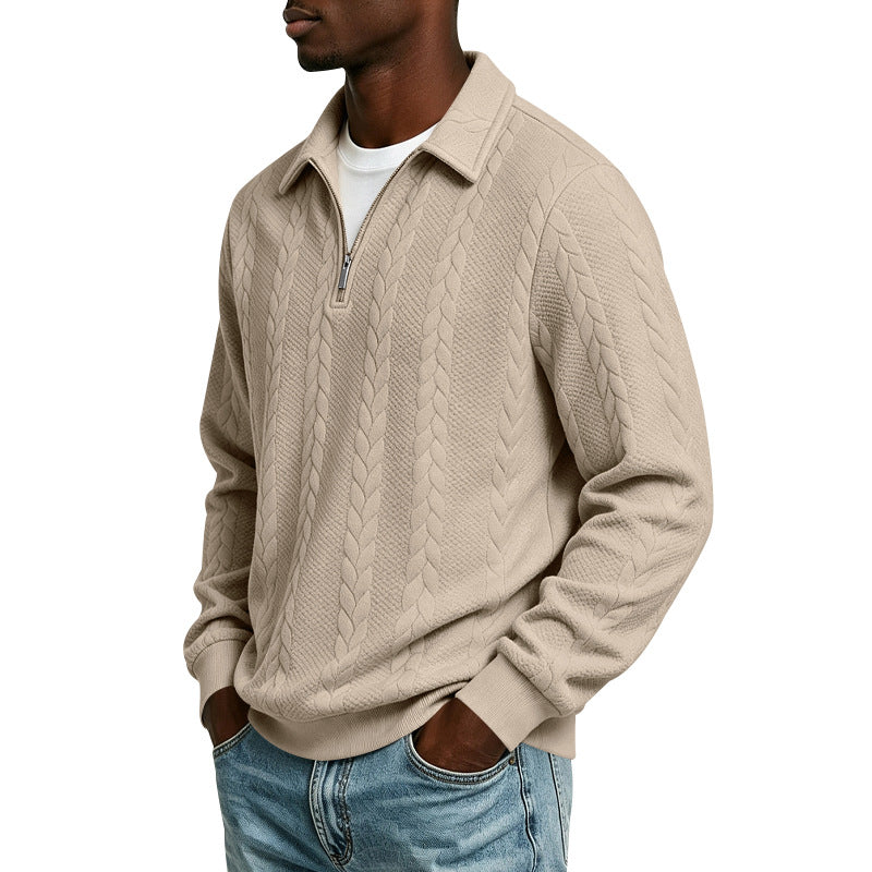 Herren Troyer-Strickpullover mit halbem Reißverschluss und Zopfmuster Drune