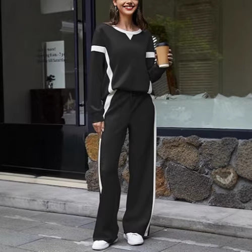 Damen Lounge-Set aus weichem Jersey mit weitem Bein und Kontraststreifen Drune