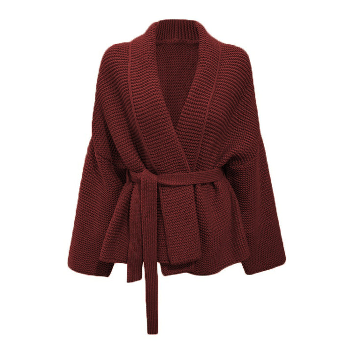 Damen Grobstrick Cardigan mit Gürtel und lockerem Schnitt Drune