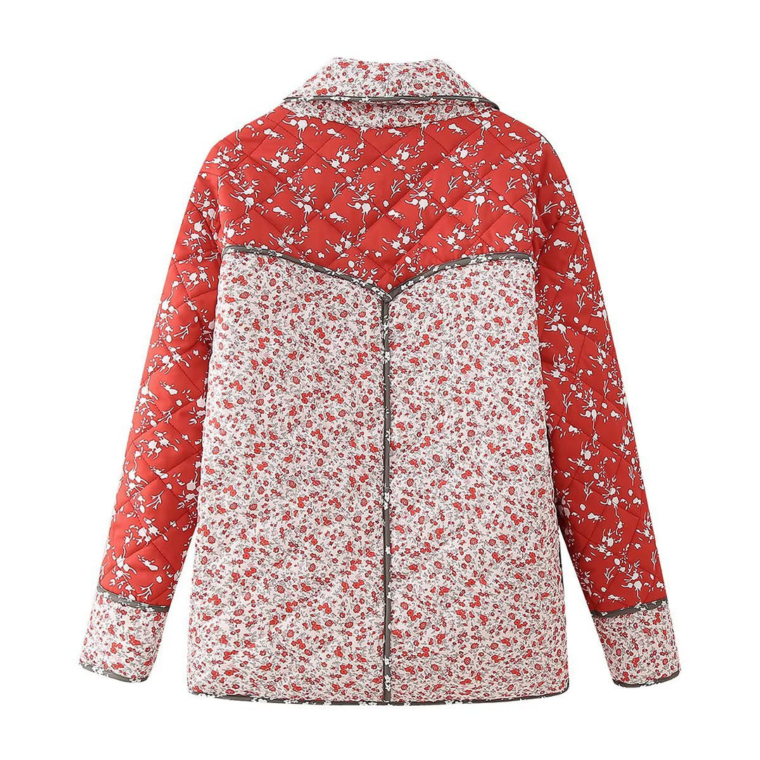Damen nan gesteppte Patchprint Übergangsjacke mit Schalkragen, dekorativer Paspel und aufgesetzten Taschen Drune