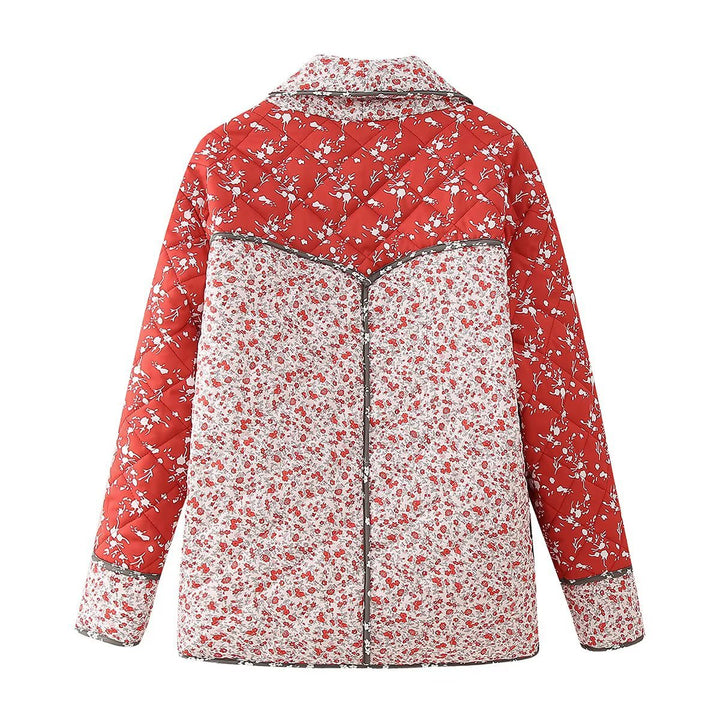 Damen nan gesteppte Patchprint Übergangsjacke mit Schalkragen, dekorativer Paspel und aufgesetzten Taschen Drune