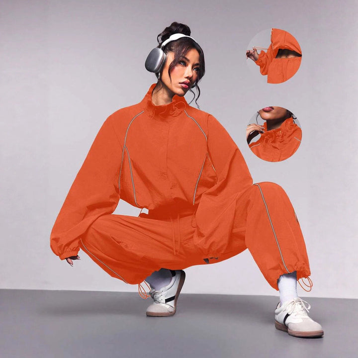 Damen lässiger Sportjacke mit hohem Kragen und elastischen Bündchen Drune