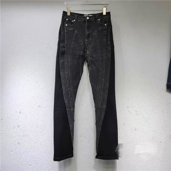 Damen Modische High-Waist Jeans mit seitlichen Schlitzen Drune