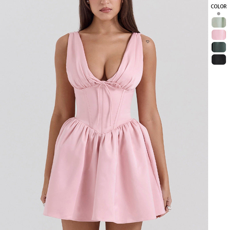 Damen verspieltes Minikleid mit schickem Raffungsausschnitt Drune