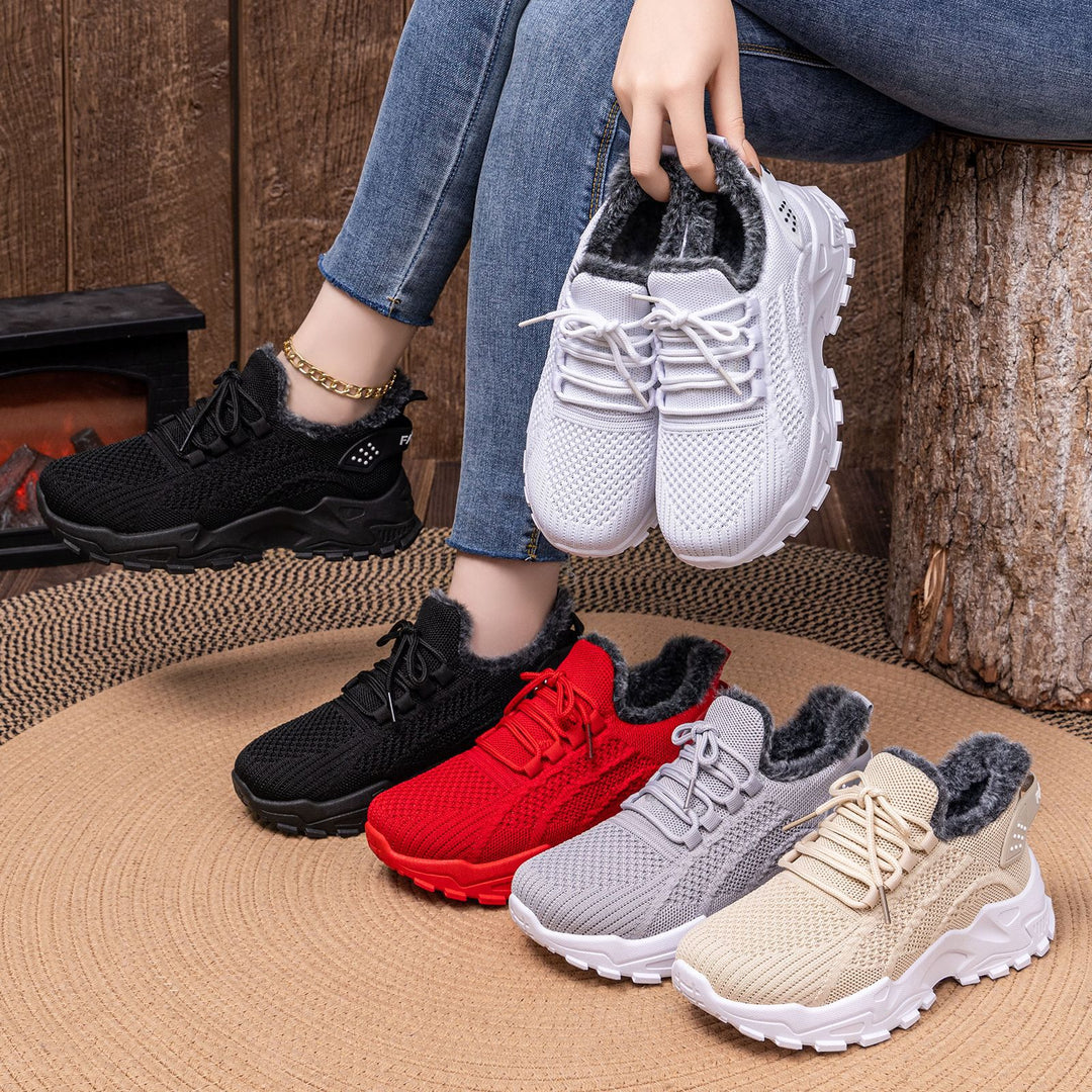 Damen nan gestrickter Winter-Chunky-Sneaker mit kuscheligem Kunstfellfutter und profilierter Dämpfsohle Drune