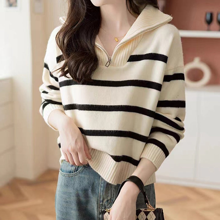Damen lässiger Pullover mit hohen Kragen und dekorativem Reißverschluss Drune
