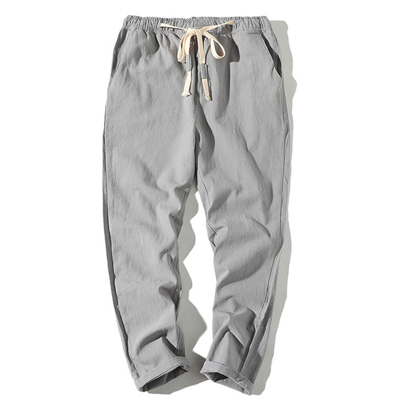 Herren nan leichte Leinenhose mit elastischem Bund und Kordelzug, tapered Schnitt und aufrollbarem Saum Drune