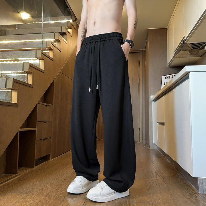 Herren Weite Relaxed Loungebundhose mit Tunnelzug und Eingrifftaschen Drune
